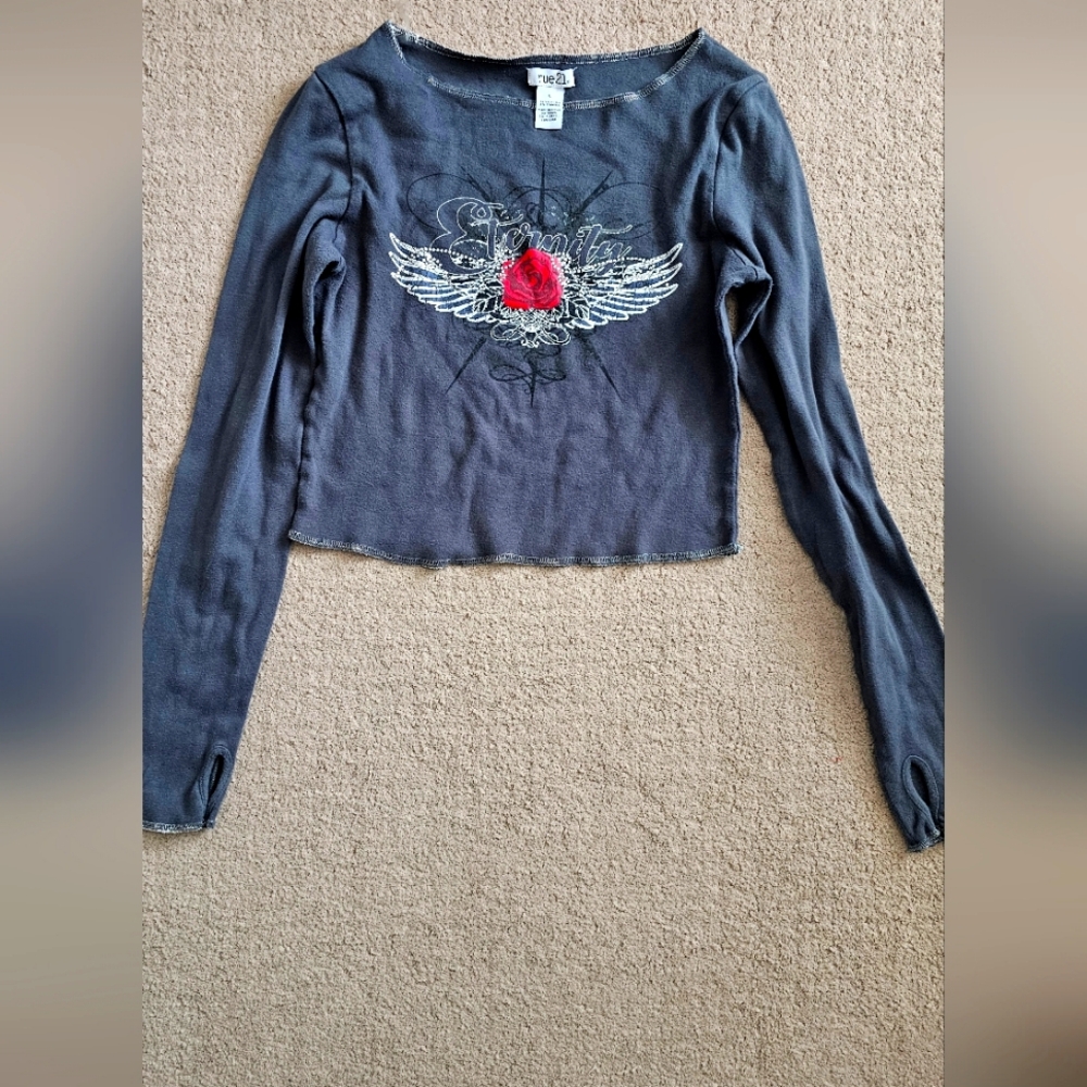 Graphic Long Sleeve Top with Rose Design